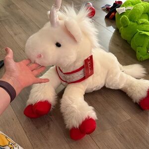 White Unicorn Plush with Red Accents